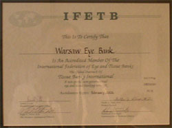 IFETB | This is to certify that Warsaw Eye Bank is an accredited member of the International Federation of Eye and Tissue Banks